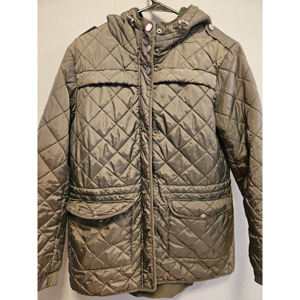 Lucky Brand Women’s Large Olive Quilted Hooded Utility Field Jacket